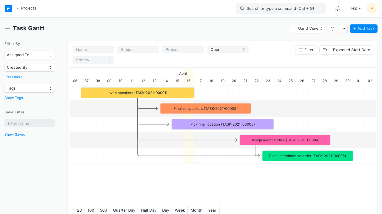 Aperçu d'un planning de projet dans Eixio (diagramme de Gantt)